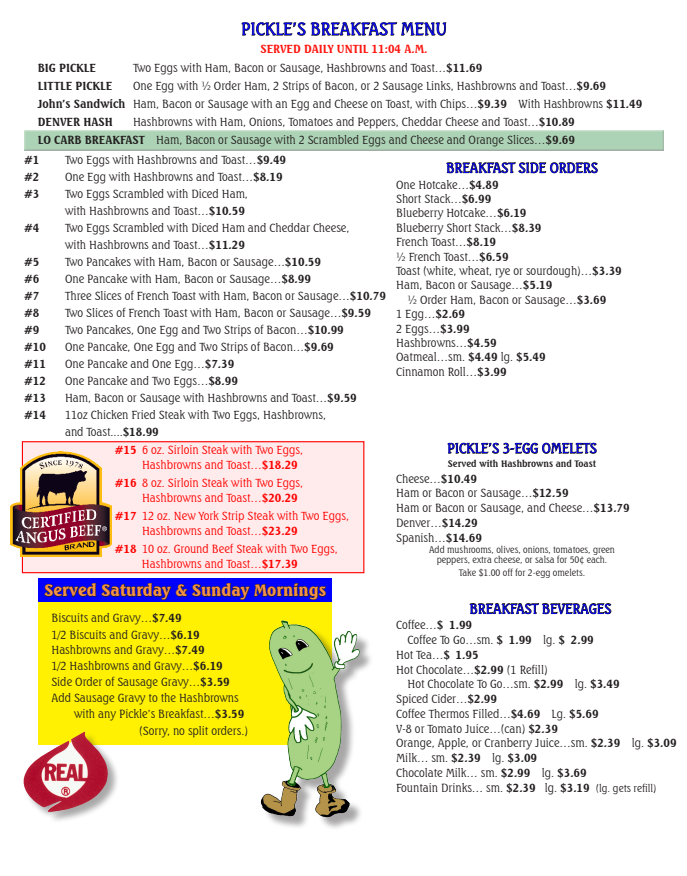 Pickle's Place Menu 2025 Page 2