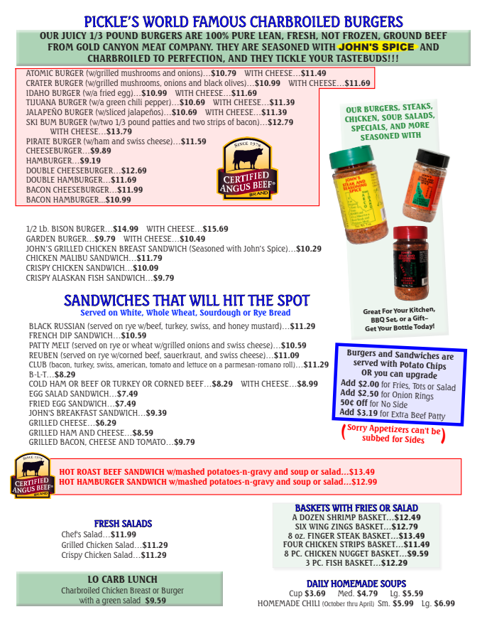 Pickle's Place Menu 2025 Page 3