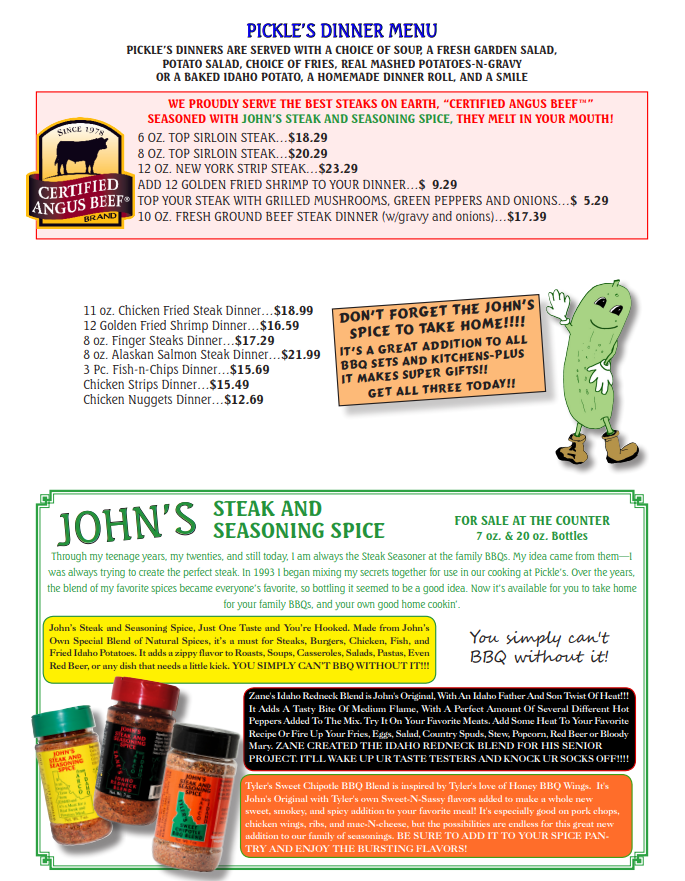 Pickle's Place Menu 2025 Page 5
