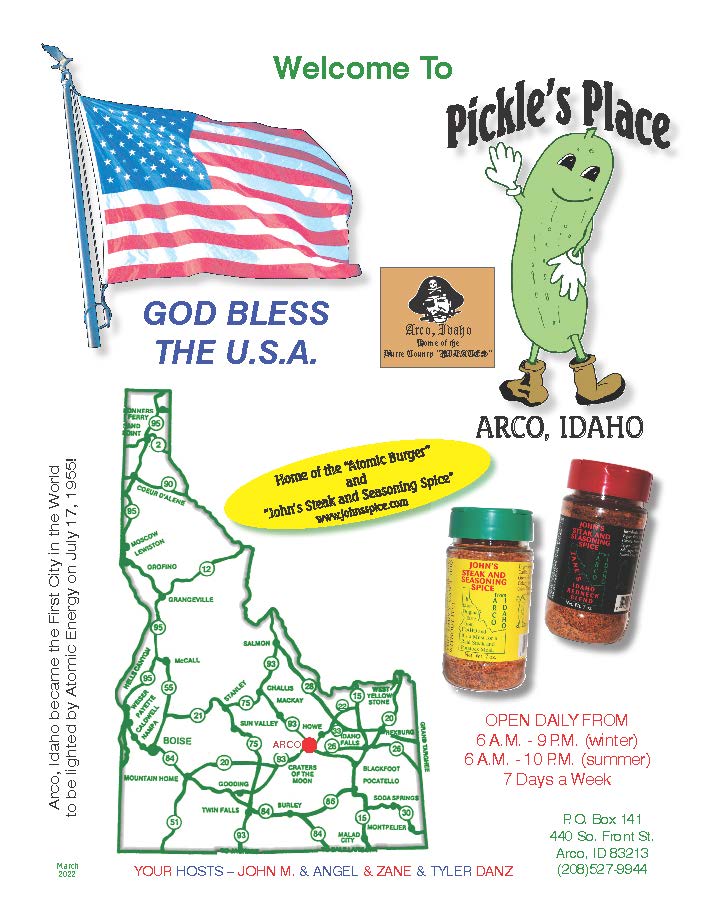 Pickle's Place Menu 2022 Page 1