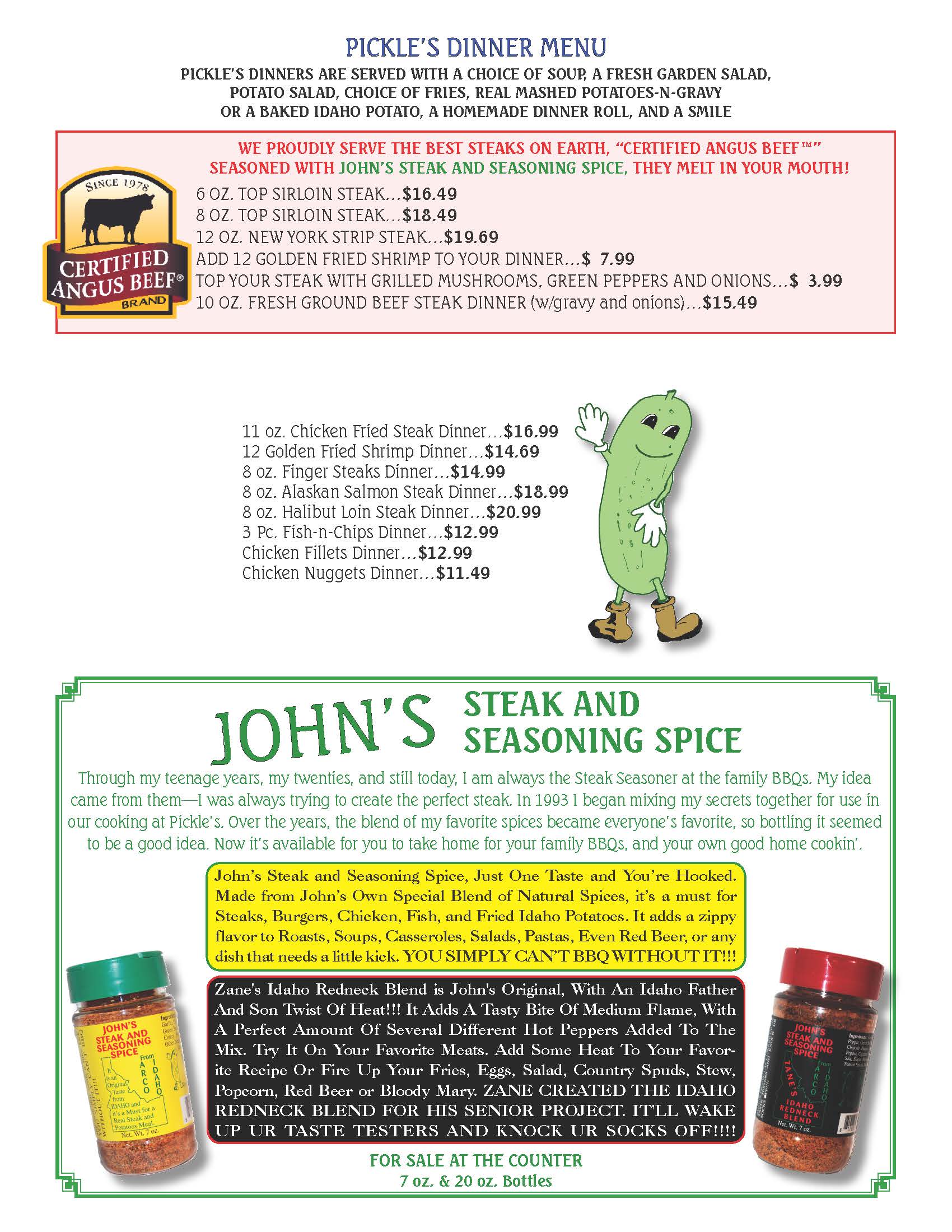 Pickle's Place Menu 2022 Page 5